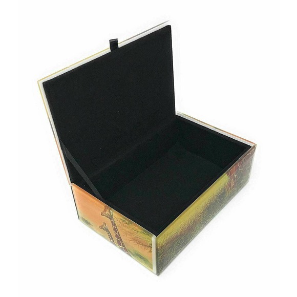 Giraffe Keepsake Box Glass with Beveled Edges Velvet Lined 5.75"W Africa Safari - Picture 7 of 7